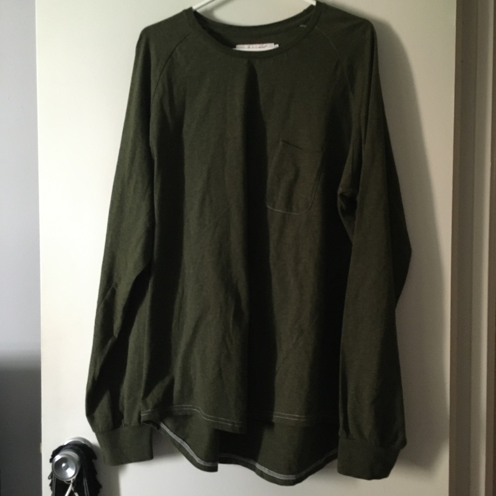 18 WAITS Heather Loden Green Cotton Pocket Crew Long Sleeve Top XXL